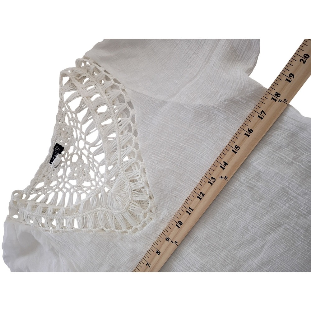 Venus White Crochet Lace V Neck Tunic Cover Up Top Shirt L - Picture 8 of 9